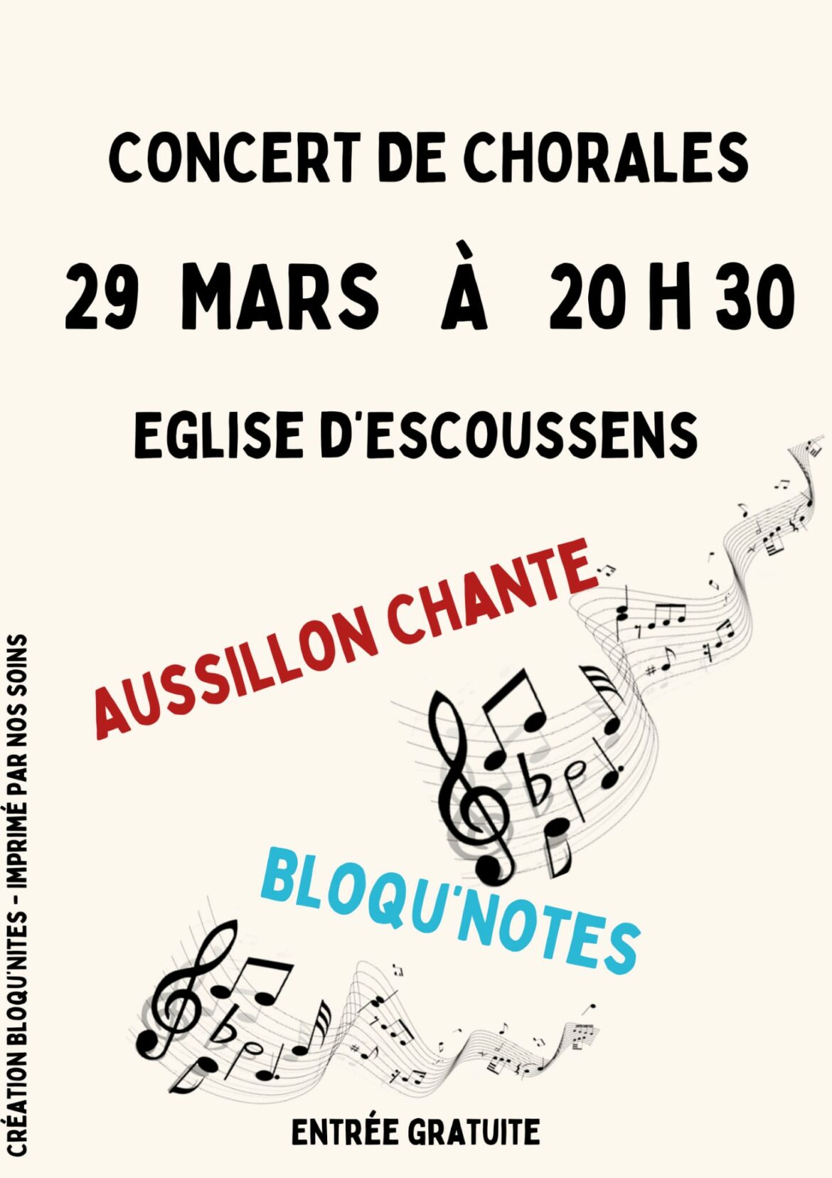 CONCERT DE CHORALES SAMEDI 29 MARS A 20H30